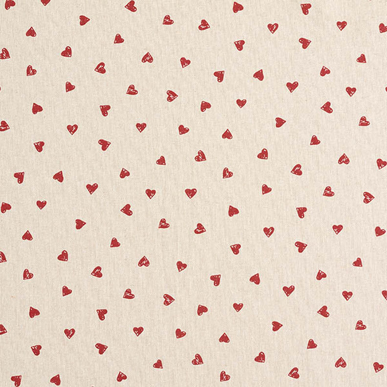 Decor Fabric Half Panama little hearts – carmine/natural,  image number 1