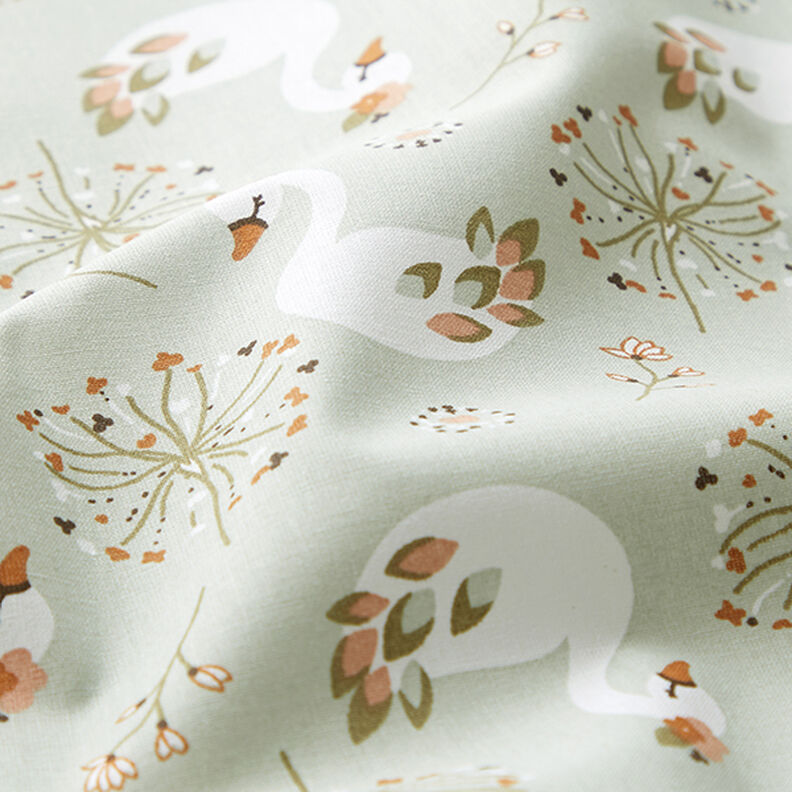 Cotton Poplin Swan and flower – pastel green,  image number 2