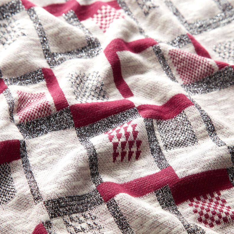 Knitted fabric graphic glitter pattern – berry/white,  image number 2
