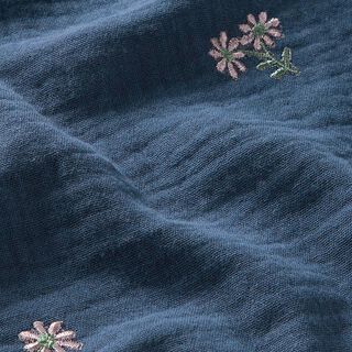 Double Gauze/Muslin Sewn-On Flowers – denim blue, 