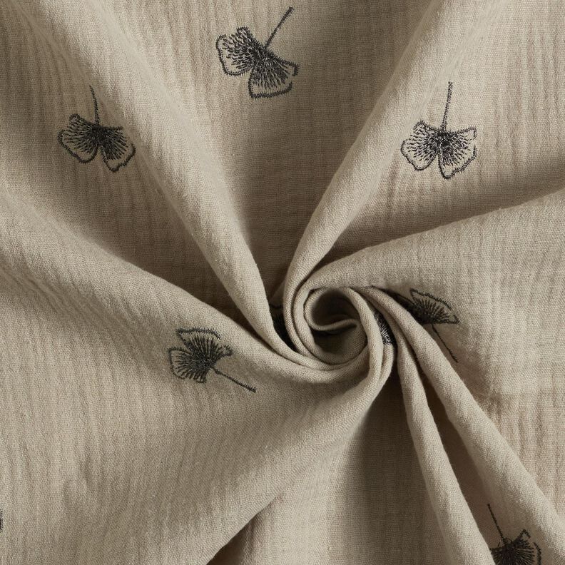 Double Gauze/Muslin embroidered ginkgo – light grey,  image number 3