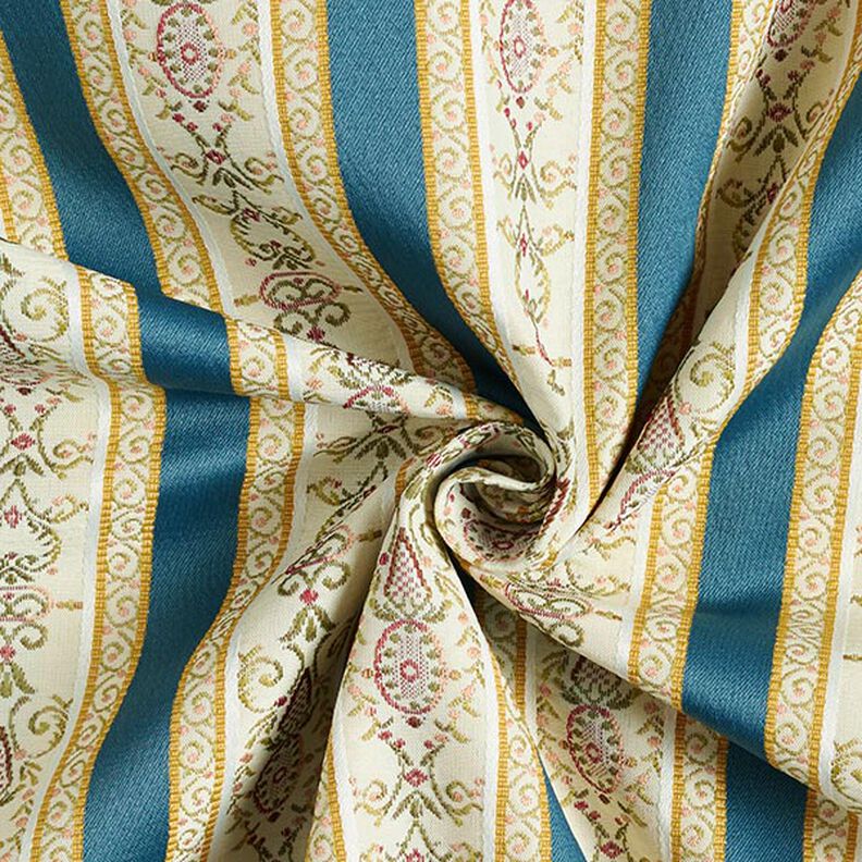 Biedermeier Stripes Jacquard Furnishing Fabric – cream/blue,  image number 4