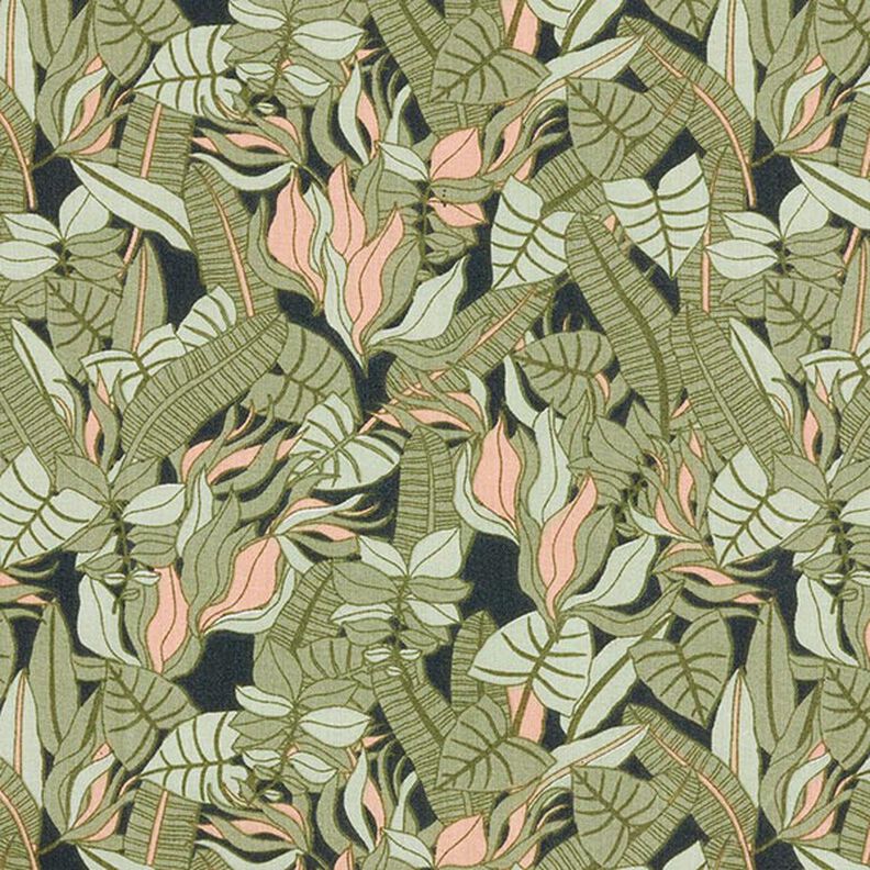 Cotton Cretonne tropical leaves – black/green,  image number 1