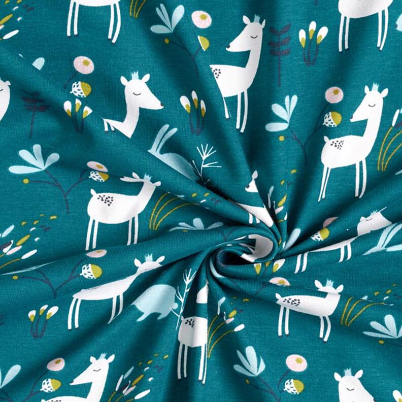 Cotton Jersey Rabbit & Deer – petrol,  image number 4