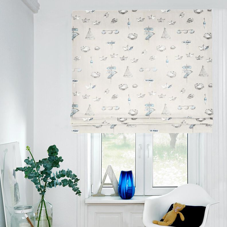 Decor Fabric Panama Little boat – natural/light blue,  image number 6