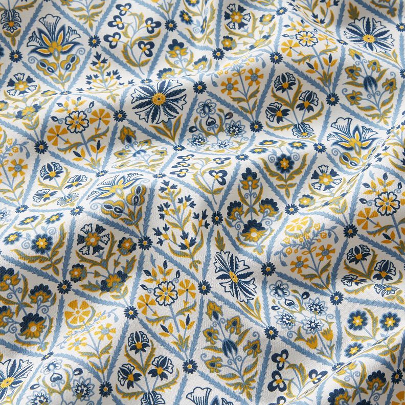 Cotton Cretonne flower tiles – white/brilliant blue,  image number 2
