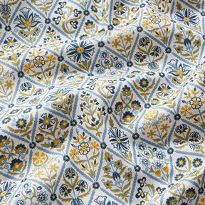 Cotton Cretonne flower tiles – white/brilliant blue, 