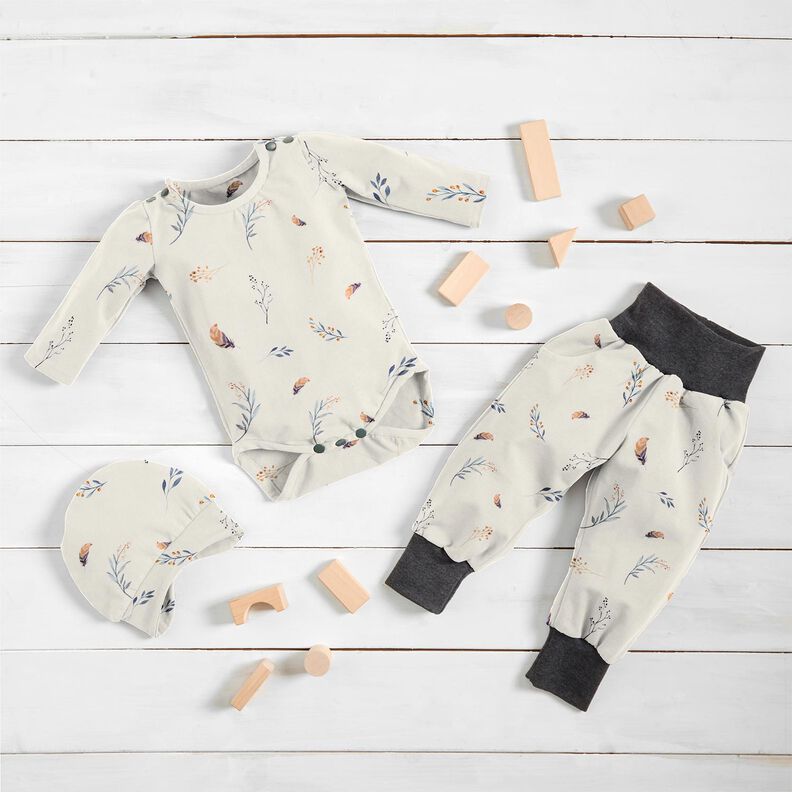 Cotton Jersey tendrils and feathers Digital Print – offwhite, image number 6