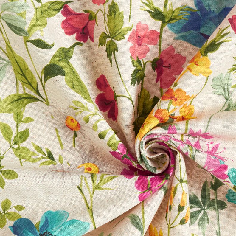 Decor Fabric Half Panama Meadow flowers – natural/raspberry, image number 3