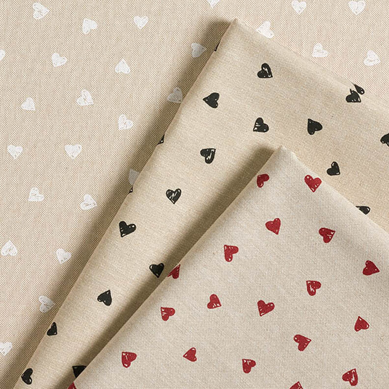 Decor Fabric Half Panama little hearts – carmine/natural,  image number 5