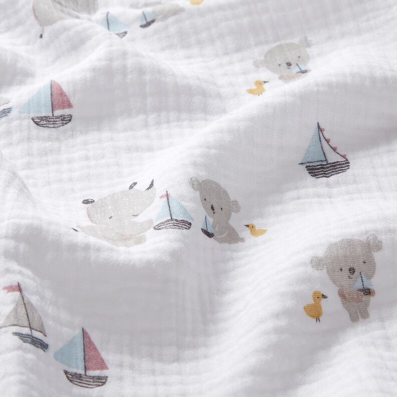 Double Gauze/Muslin animals and boats – white/silver grey,  image number 2