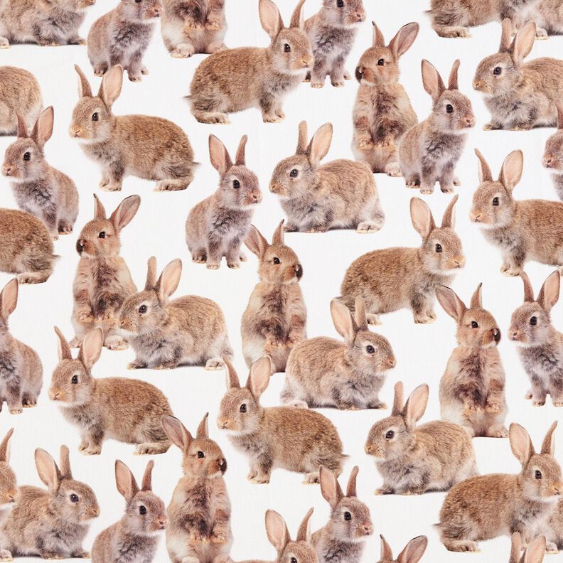 Decor Fabric Half Panama large rabbits – ivory/brown,  image number 1