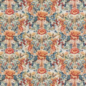 Decor Fabric Half Panama flowers and berries – natural/caramel, 