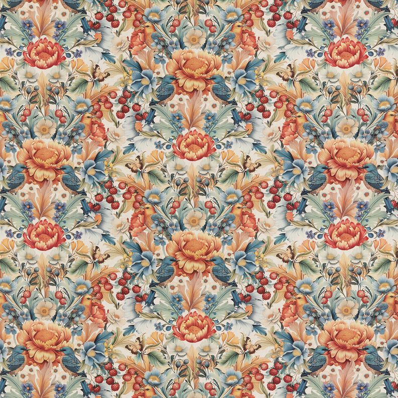 Decor Fabric Half Panama flowers and berries – natural/caramel,  image number 1