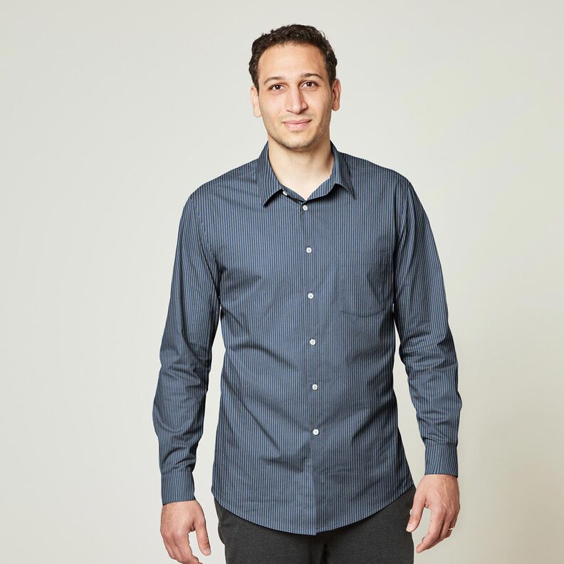 Shirt fabric vertical stripes – blue/grey, image number 6
