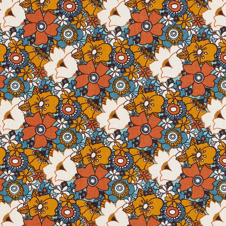 Cotton Cretonne retro flowers – caramel,  image number 1