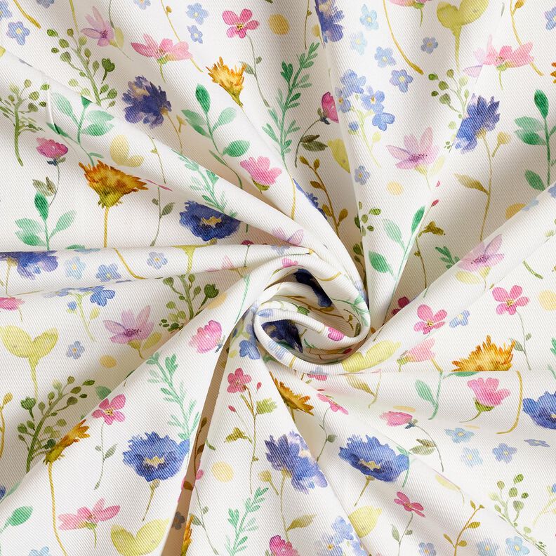 Decor Fabric Cotton Twill Meadow flowers – ivory/blue lilac, image number 3