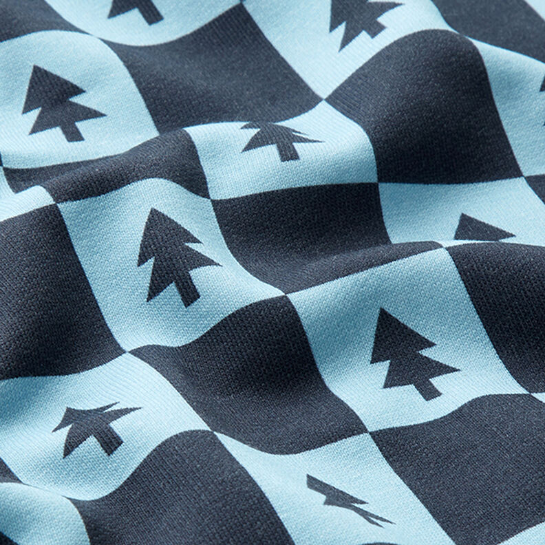 Fir Trees Soft Sweatshirt Fabric – navy blue/light blue,  image number 2