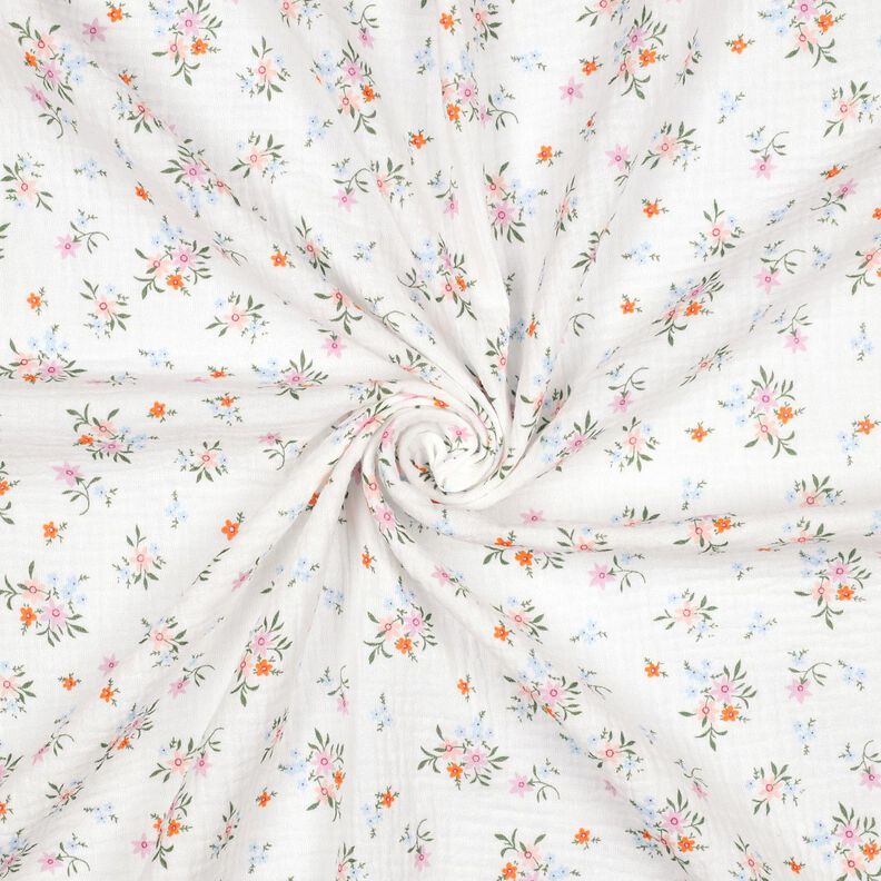 GOTS Double Gauze/Muslin cute little flowers  | Poppy Fabrics – ivory/orange,  image number 3