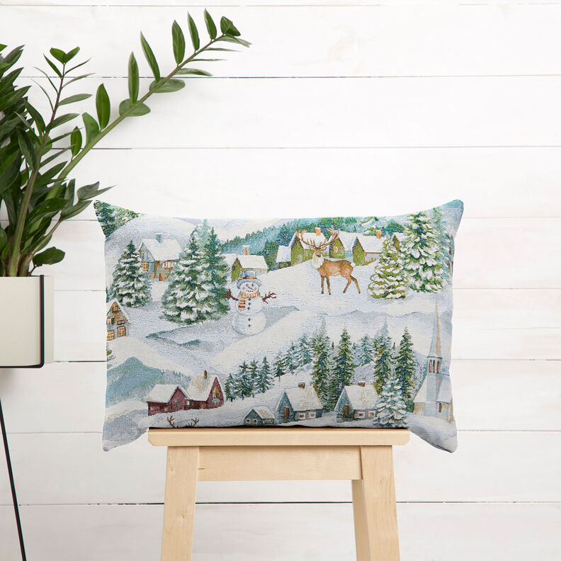 Decor Fabric Tapestry Fabric Winter Landscape – ivory/light turquoise, image number 6