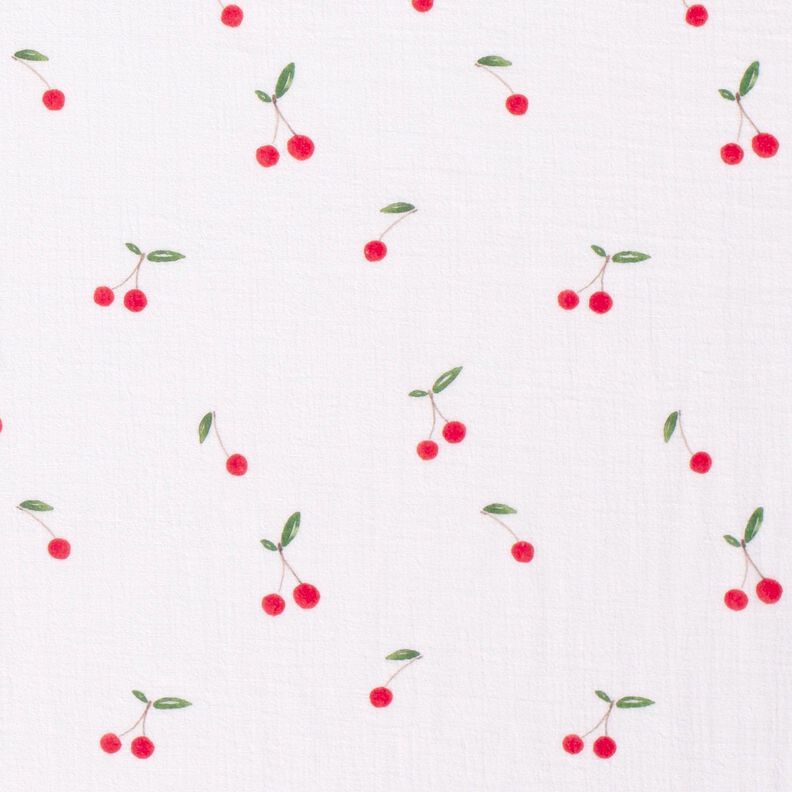 Double Gauze/Muslin watercolour cherries Digital Print – white,  image number 1