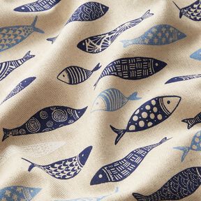 Decor Fabric Half Panama abstract school of fish – natural/blue, 