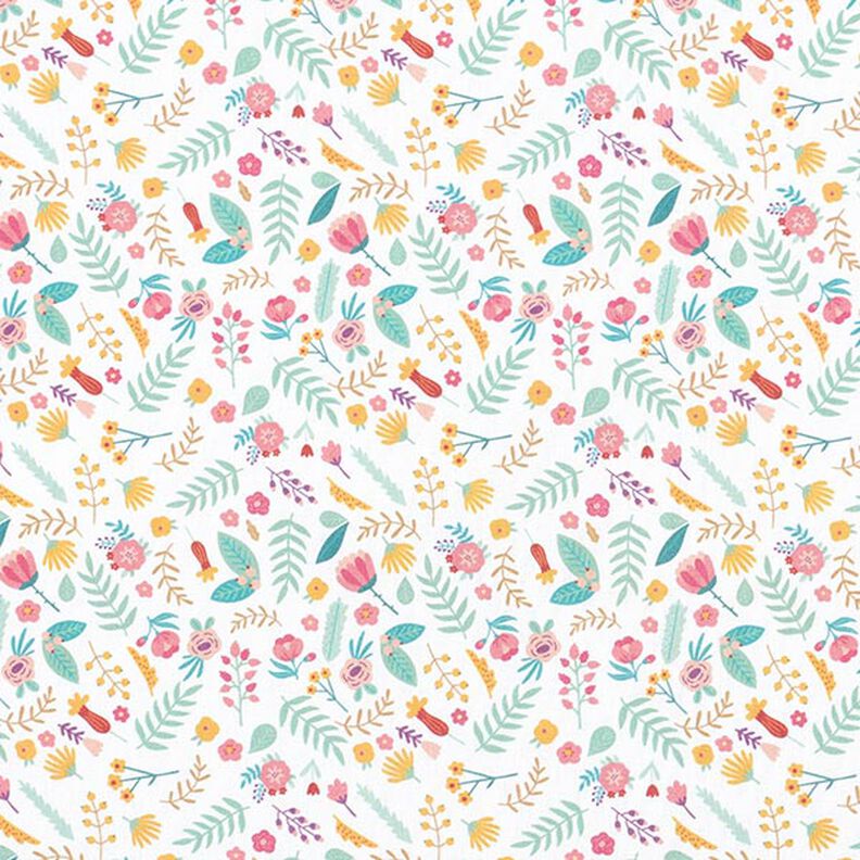 Cotton fabric PercaleSmall flowers and leaves – pink/yellow,  image number 1