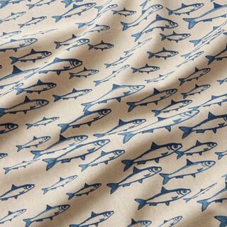 Decor Fabric Half Panama school of fish – natural/navy blue, 