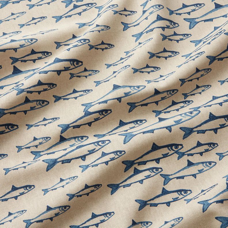 Decor Fabric Half Panama school of fish – natural/navy blue,  image number 2