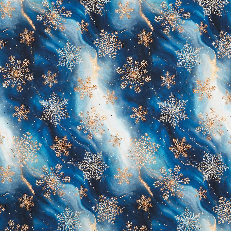 French Terry Snowflakes Milky Way | Glitzerpüppi – indigo/antique gold, image number 1