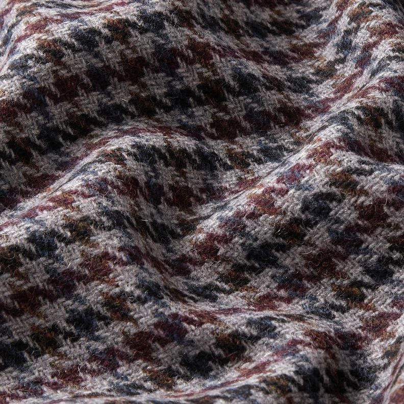 Coat Fabric Wool Blend small houndstooth – merlot/silver,  image number 2