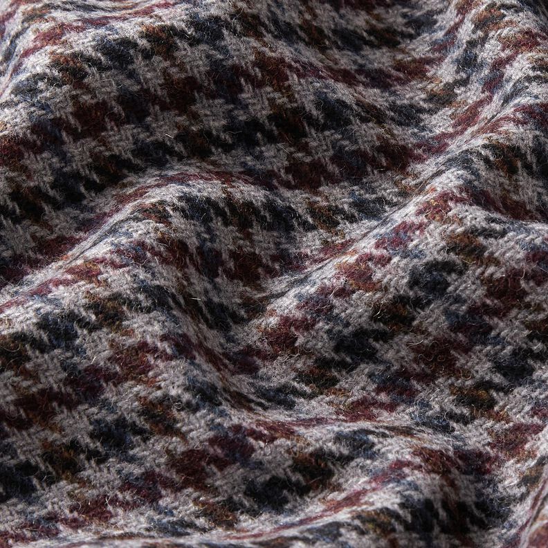 Coat Fabric Wool Blend small houndstooth – merlot/silver, image number 2