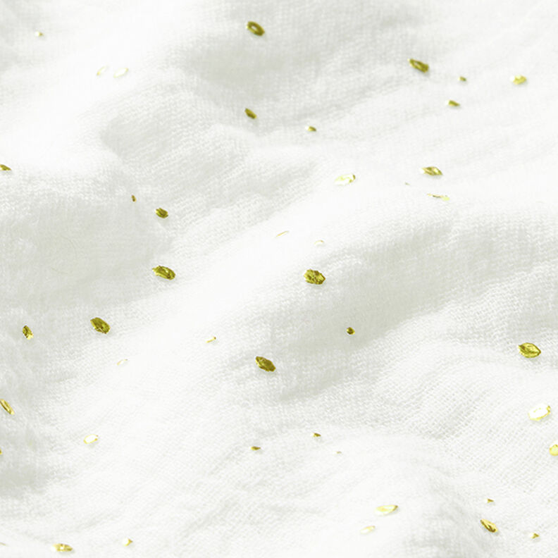 Scattered Gold Polka Dots Cotton Muslin – white/gold,  image number 2