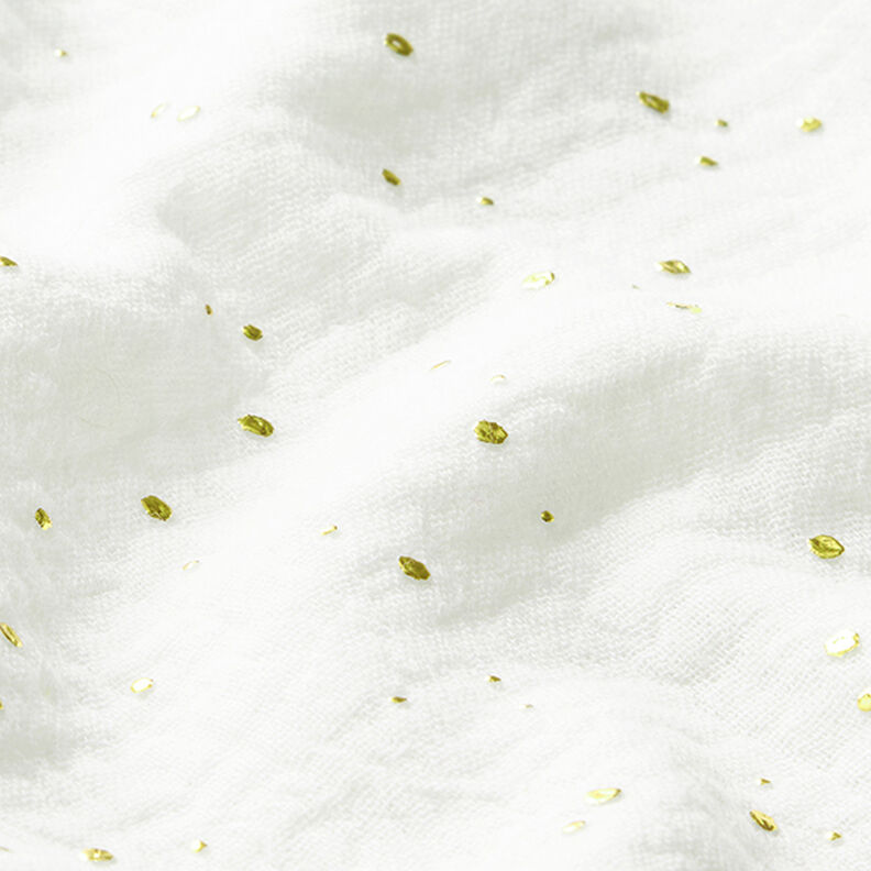 Scattered Gold Polka Dots Cotton Muslin – white/gold,  image number 2