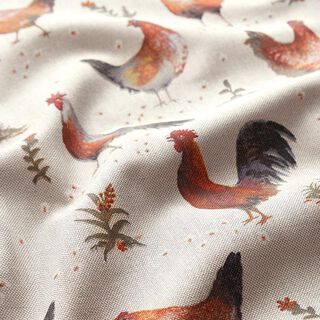 Decor Fabric Half Panama Chickens – natural/terracotta, 