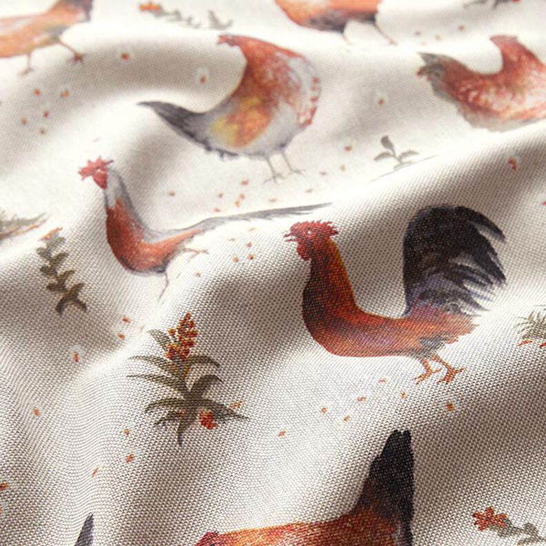 Decor Fabric Half Panama Chickens – natural/terracotta,  image number 2
