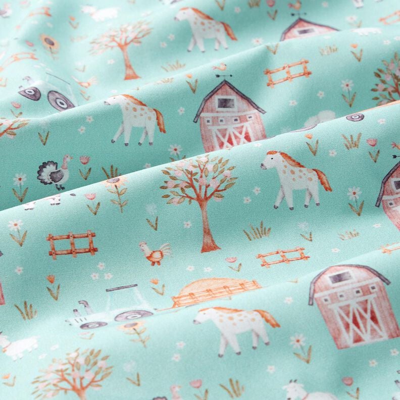 Cotton Poplin cute farm – eucalyptus/peach orange, image number 2