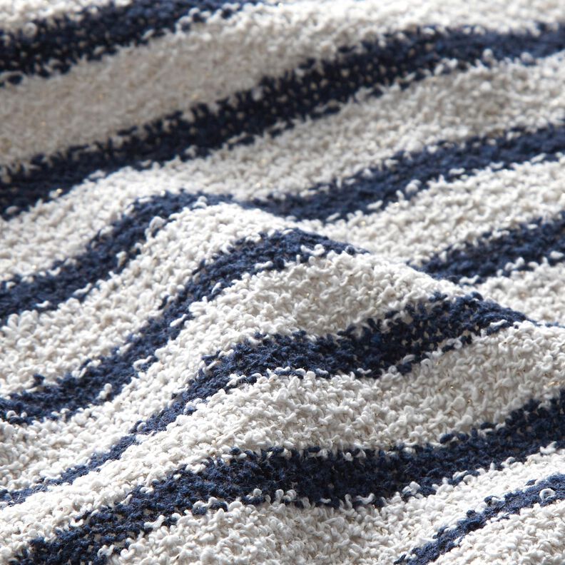 Knitted bouclé stripes and glitter – white/navy blue, image number 3