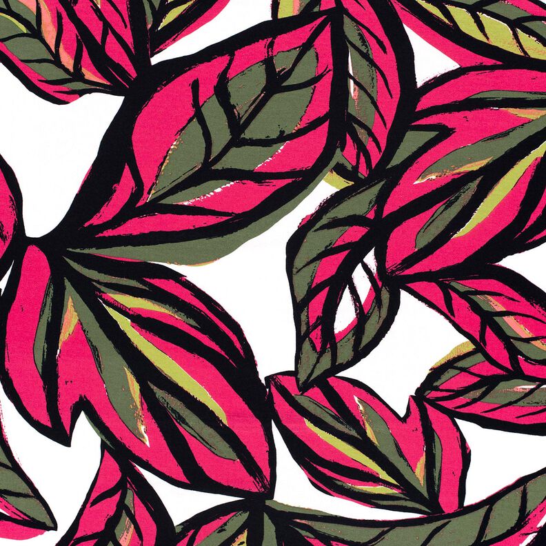 Viscose Jersey large leaves – intense pink/midnight blue,  image number 1