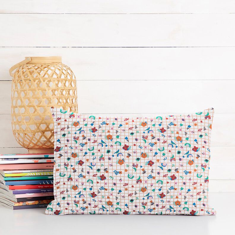 Cotton Cretonne Check with flowers – white/peppermint,  image number 6