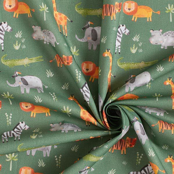 Cotton Poplin Jungle Animals Digital Print – dark green,  image number 3