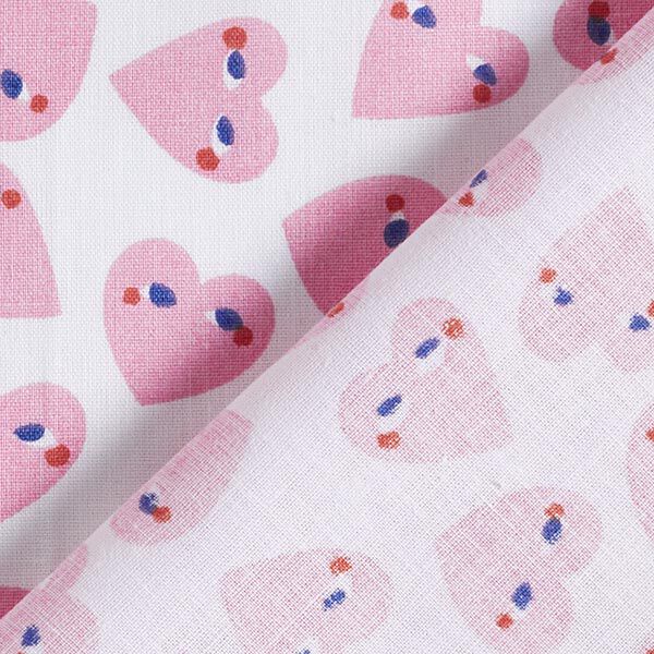 Cotton Cretonne Hearts with Eyes – white/pink,  image number 4