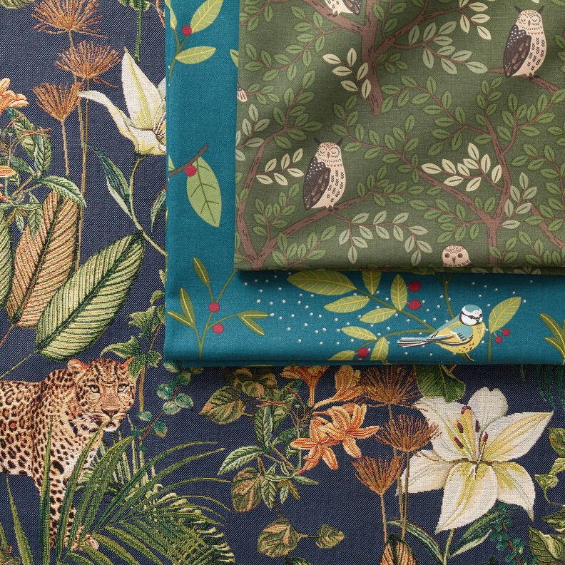 Decor Fabric Half Panama Forest owls – dark green/chocolate,  image number 5