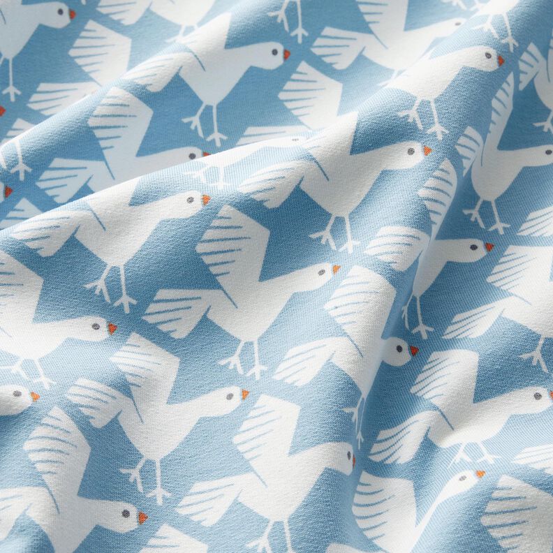 Brushed Sweatshirt Fabric cute seagulls – light blue/white, image number 2