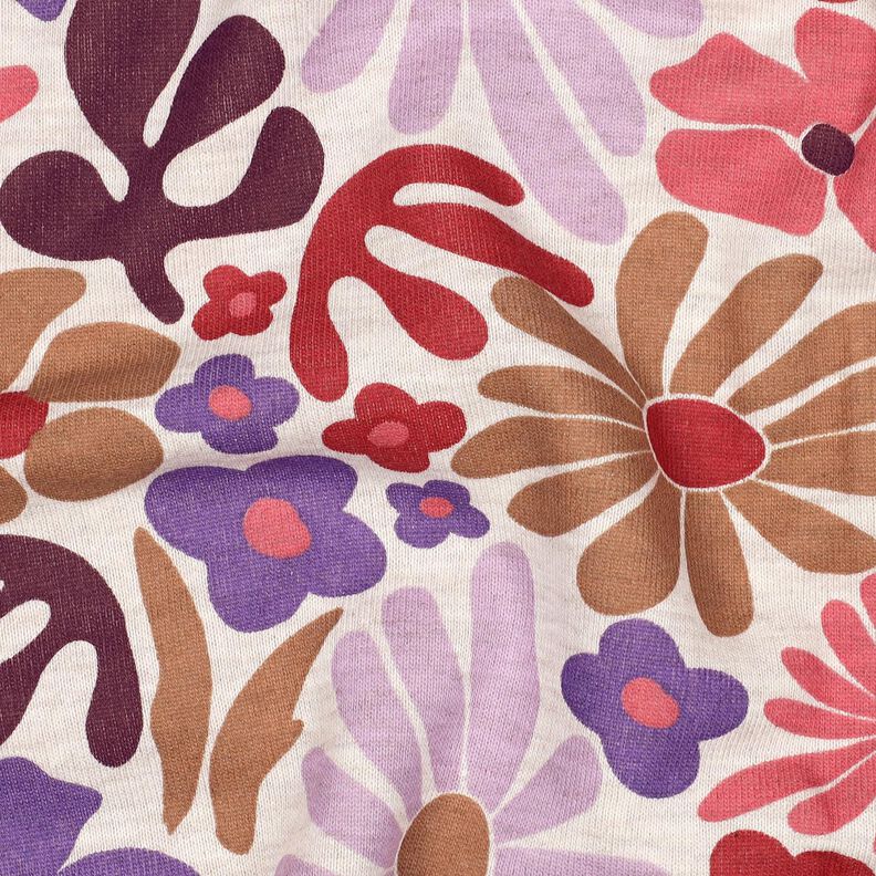 Brushed Sweatshirt Fabric Big Flowers | Poppy Fabrics – natural/merlot,  image number 2