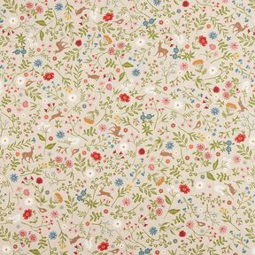 Decor Fabric Half Panama forest animals and flowers – natural/green, 