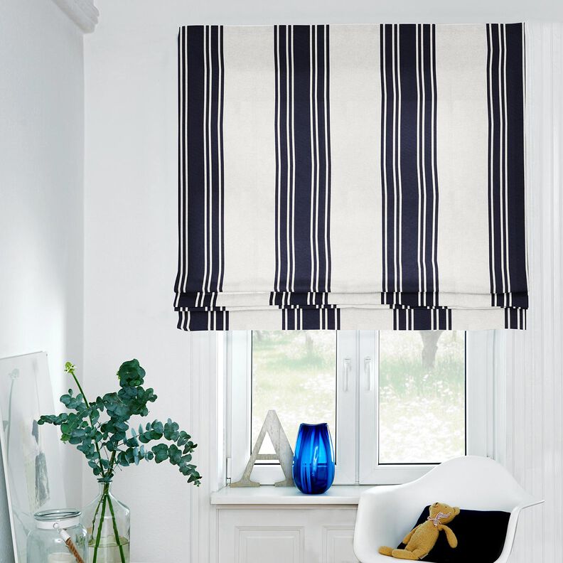 Decor Fabric Panama Block Stripes – blue-black/misty grey, image number 6