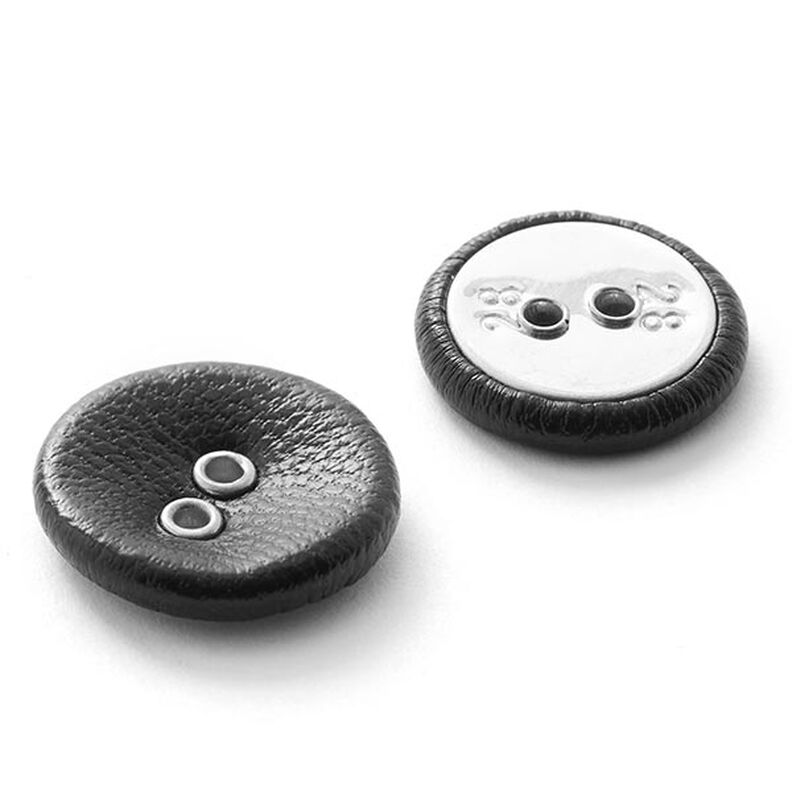 2-Hole Faux Leather Button  – black,  image number 2