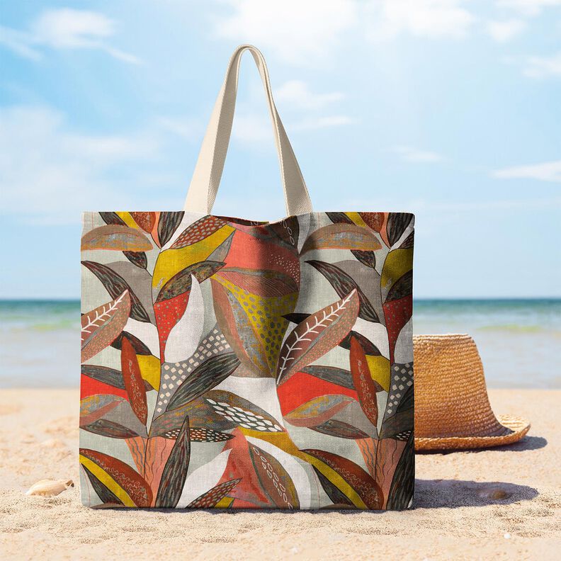 Decor Fabric Half Panama tropical leaves – mustard/terracotta, image number 7