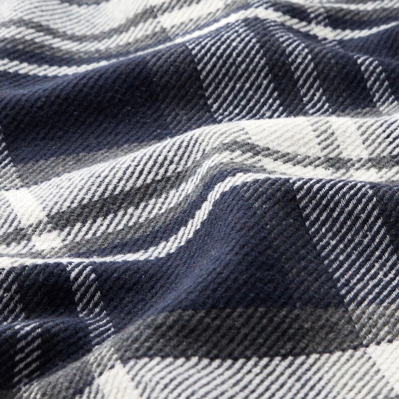 Coat fabric with checked fur backing – midnight blue/slate grey, image number 2